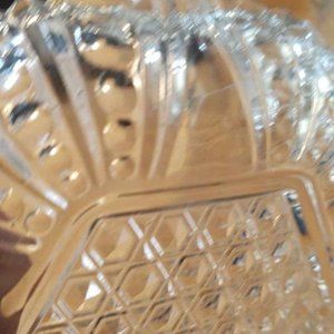 Vintage Clear Pressed Glass Cane Panels and Bubbles Relish Tray Candy Dish